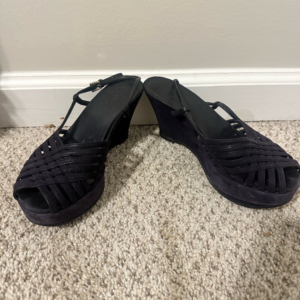 Prada Black Wedge Sandals